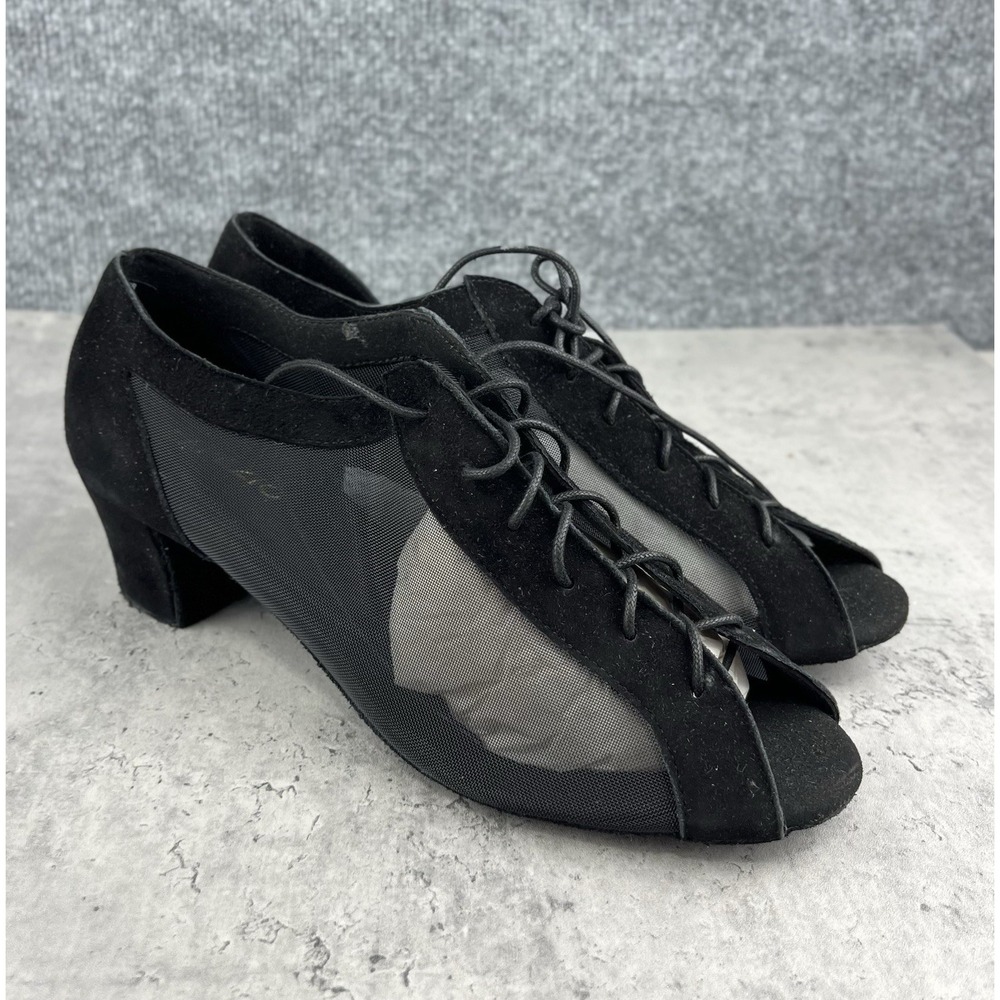 Capezio BR4012W Womens 11W Black Ballroom Latin Dance Shoes Suede Mesh Lace Up